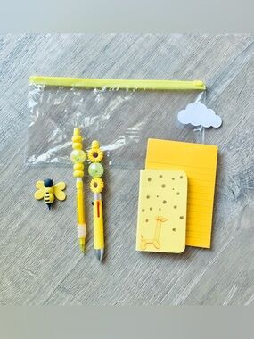NEW📚 Homemade Crafted Stationery Set w/ Pouch Yellow